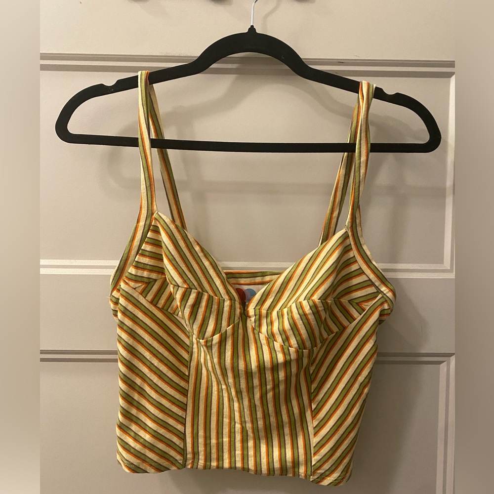 Free People Beach~Striped Yellow and Green Corset Style Cropped Tank~Size Small